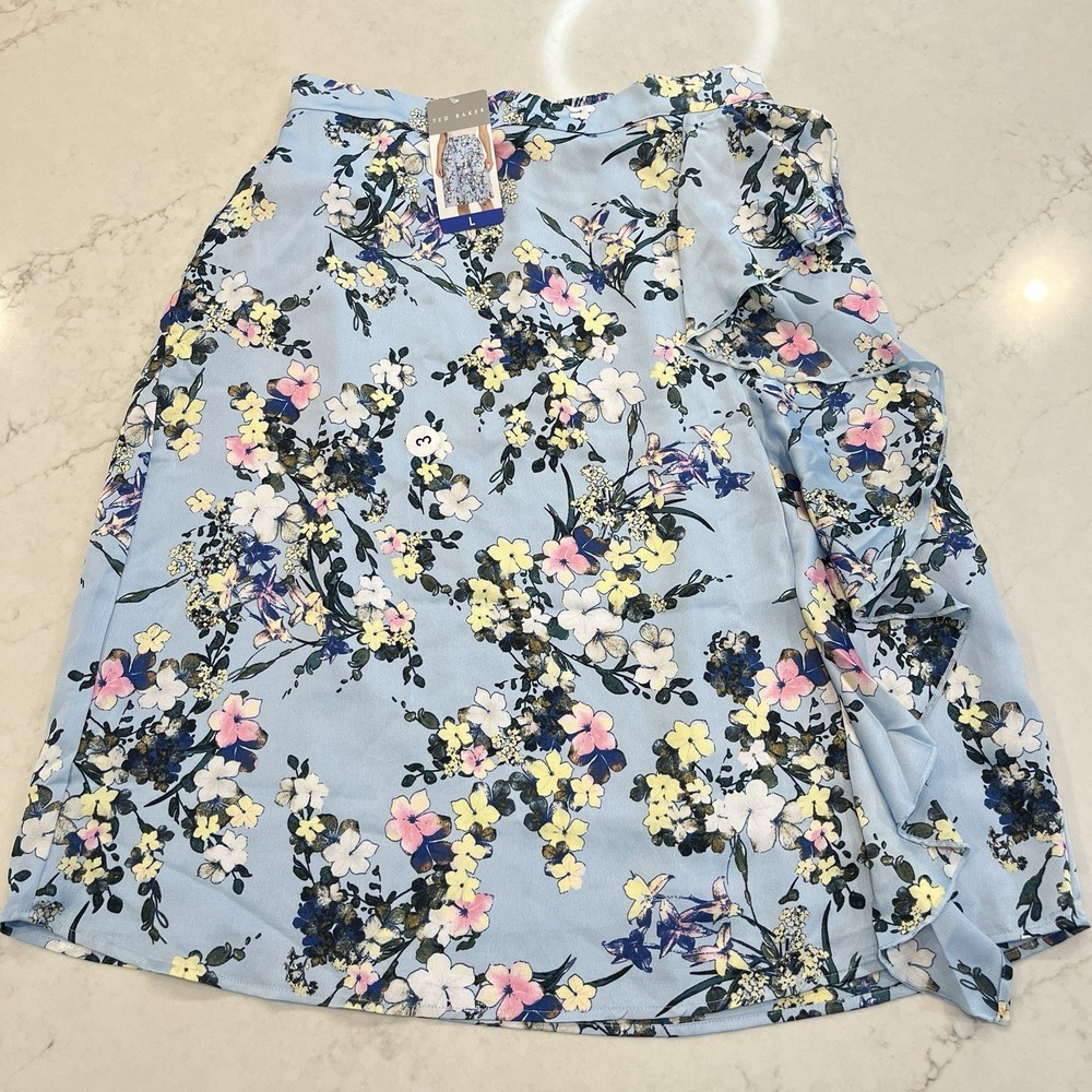 Ted Baker NEW Womens L Skirt‎ Blue Floral Pull On Cottagecore Coquette Whimsical